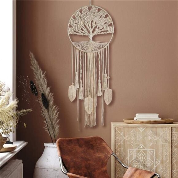 Tree of Life Dream Catcher, Macrame Wall Hanging Large Dreamcatcher Woven Boho - Picture 3 of 8